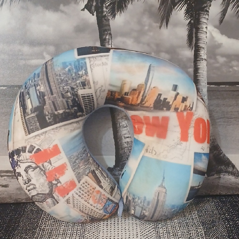 New York Cityscape Travel Neck Pillow With Tiny Beads